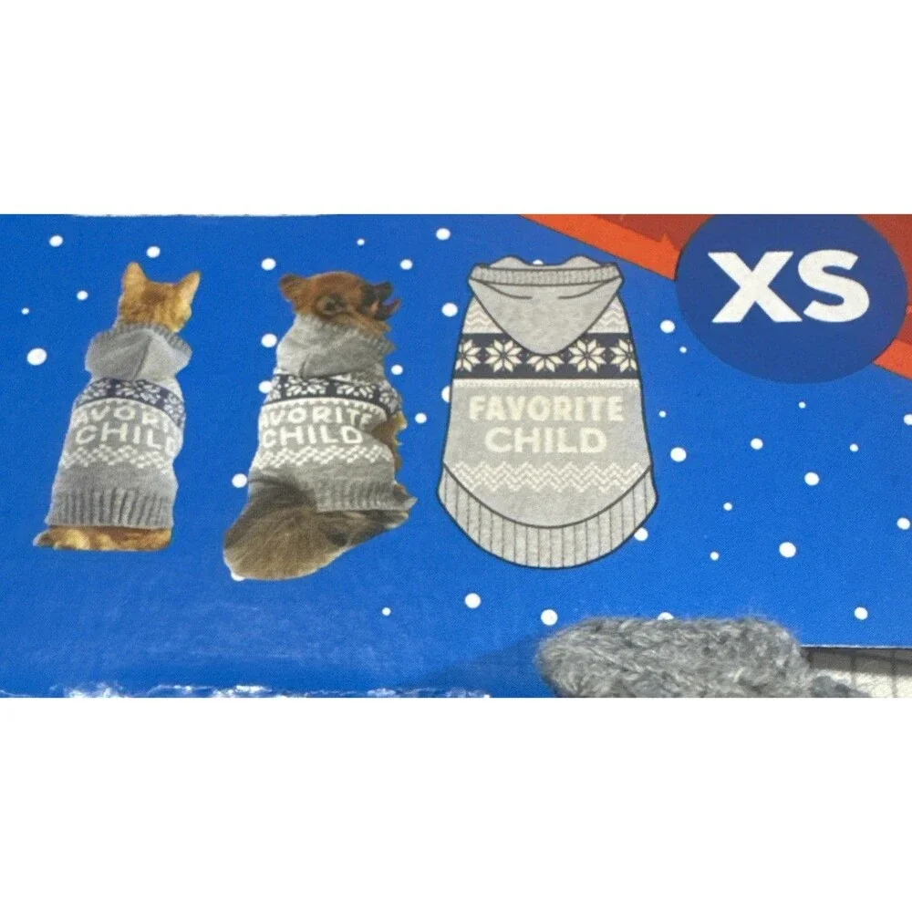 Vibrant Life XS “Favorite Child” Pet Dog Cat Sweater Gray, 5-10 lbs, NEW